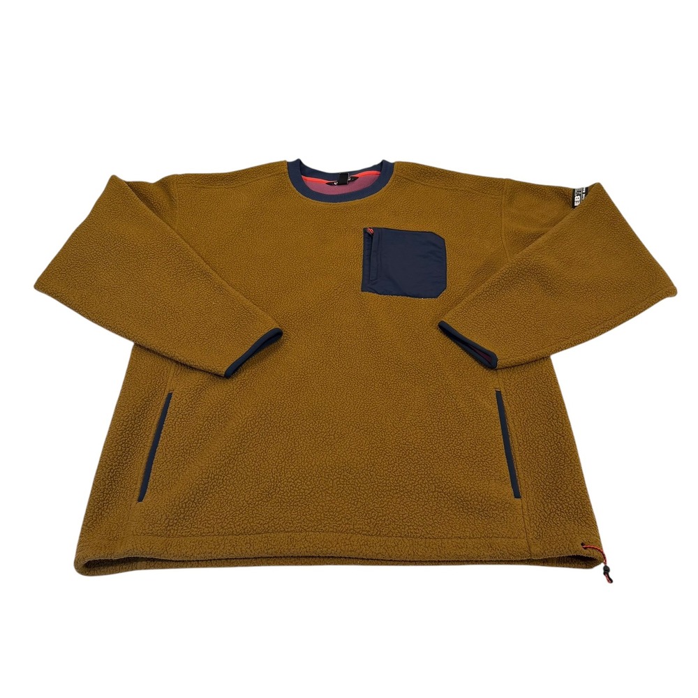 EBTEK Eddie Bauer Mens Sherpa Fleece Crewneck Pullover Brown TXL Tall Y2K Style